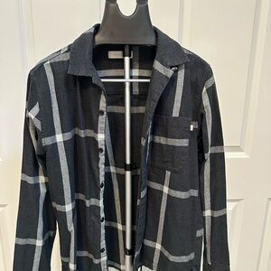 Men's Black and Gray Plaid Casual Flannel